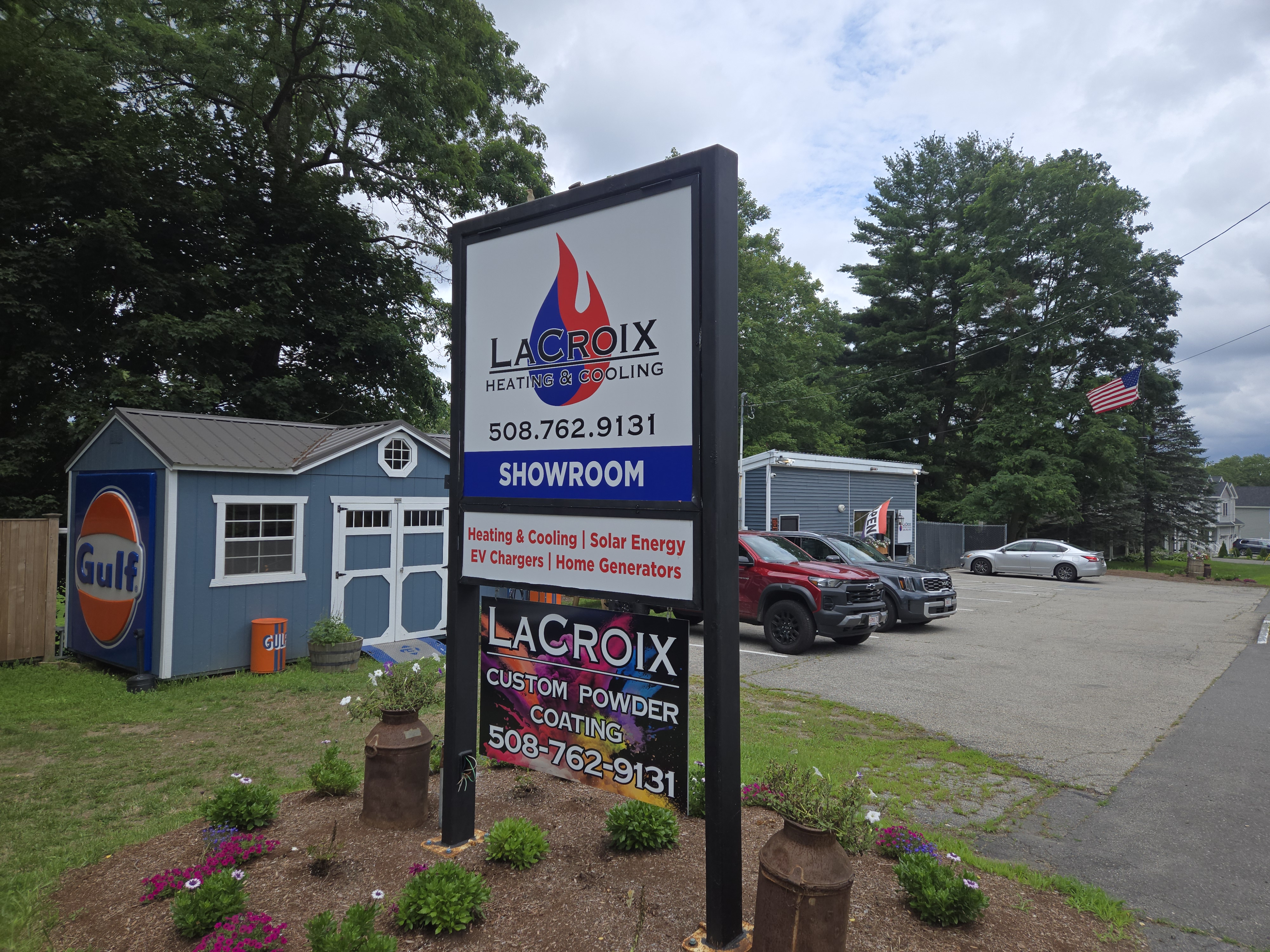 The LaCroix Heating & Cooling showroom sign at 724 Main St, Cherry Valley