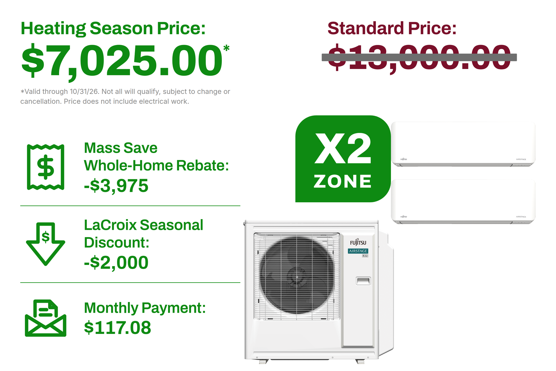 2 zone Fujitsu mini-split deal pricing