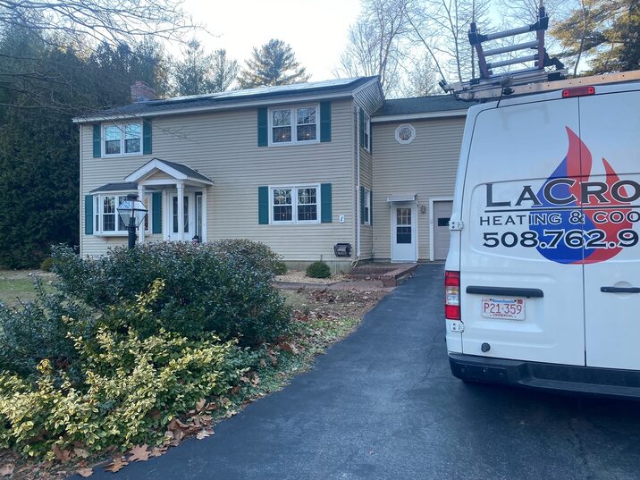 A LaCroix Heating & Cooling van at a customer's home in Central Massachusetts
